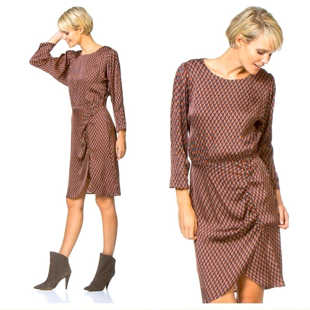 MKT Studio Rakiala Satin Print Retro Dress Caramel size 40(M)